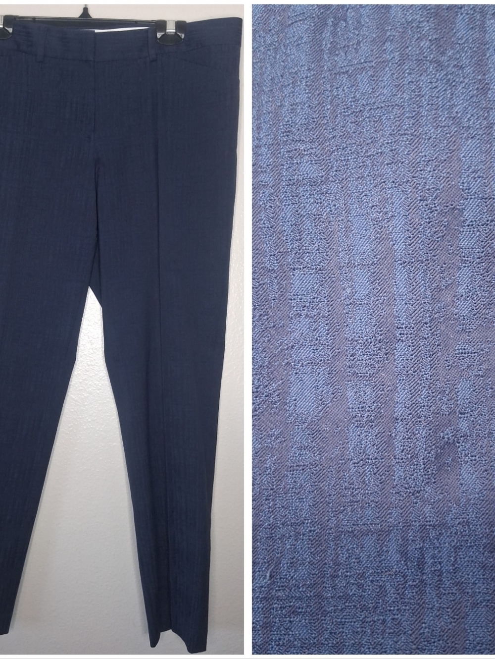 Lafayette 148 New York Navy Blue Embossed Pattern Pants Trousers Stretch Sz 10